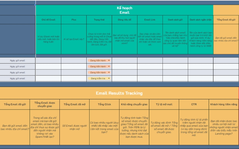 Mẫu Excel kế hoạch Email Marketing