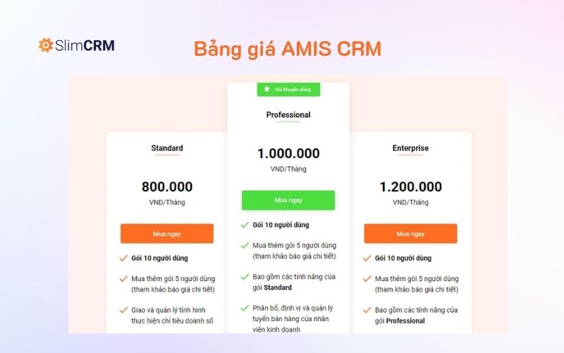 Bảng giá phần mềm Amis CRM