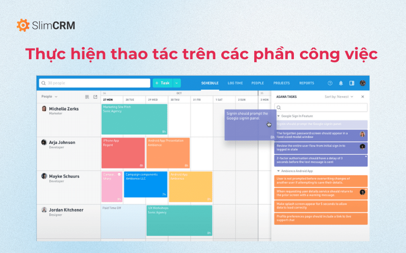 Thực hiện thao tác trên các phần công việc trên phần mềm Asana