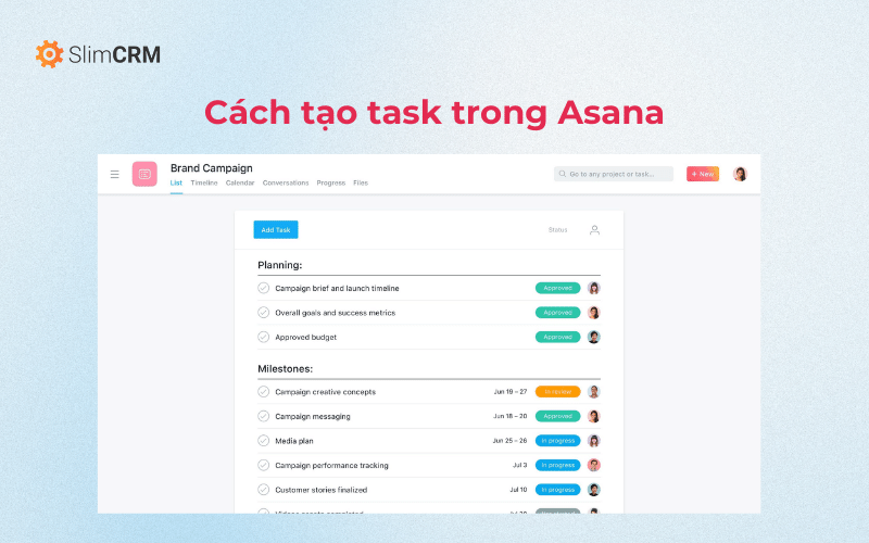 Cách tạo task trên phần mềm Asana