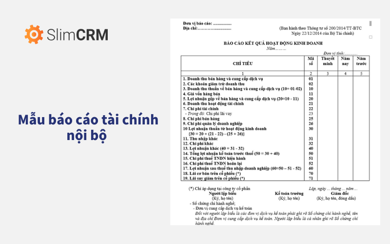 mẫu báo cáo tài chính nội bộ