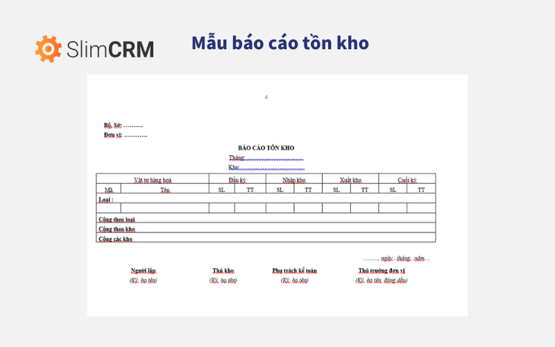 mẫu báo cáo nội bộ hàng tồn kho