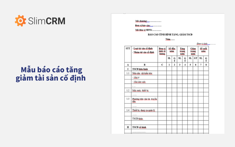 mẫu báo cáo tăng giảm tài sản cố định