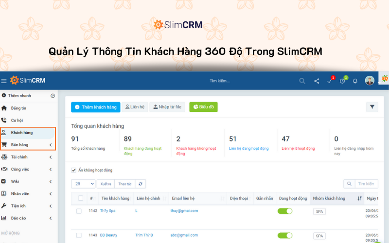 Quản lý thông tin khách hàng 360 độ trong SlimCRM