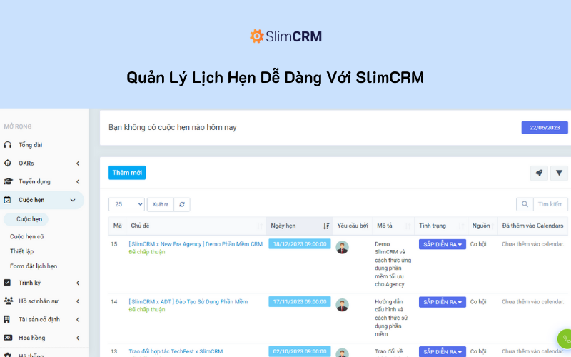 Quản lý lịch hẹn dễ dàng với SlimCRM