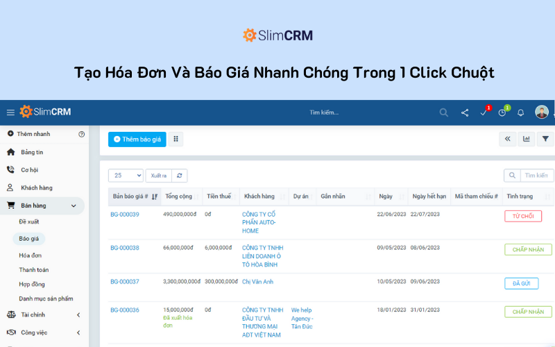 Tự động xuất hóa đơn và báo giá với phần mềm chăm sóc khách hàng khách sạn, nhà nghỉ