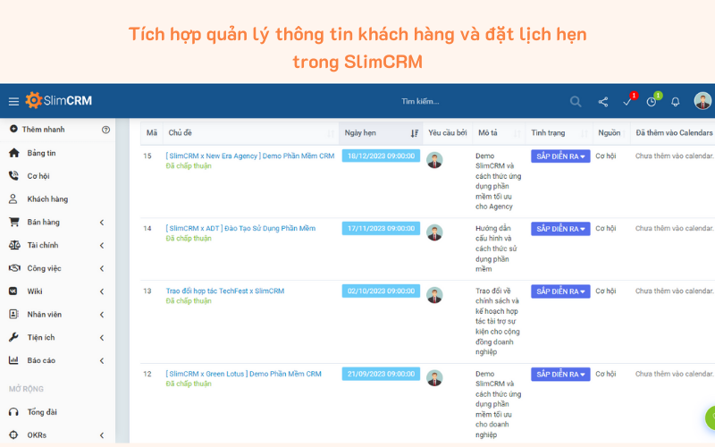 Tích hợp quản lý thông tin khách hàng và đặt lịch hẹn trong SlimCRM