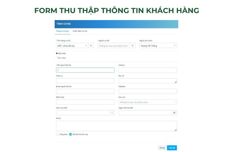 Form thu thập thông tin khách hàng