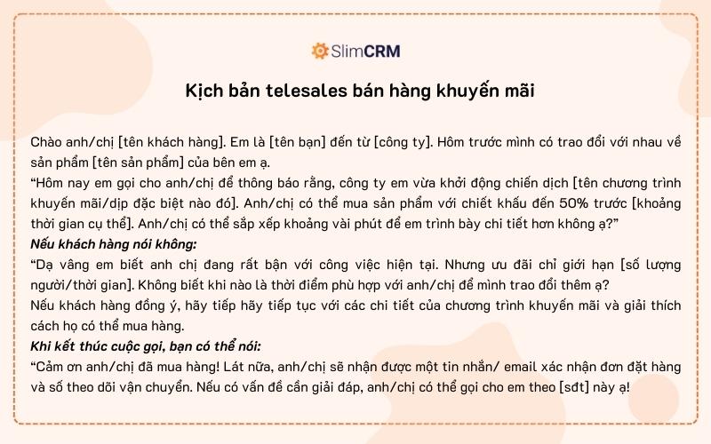 Kịch bản telesales bán hàng khuyến mãi