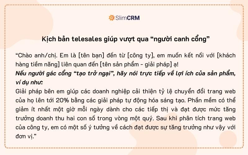 Kịch bản telesales giúp vượt qua “người canh cổng”