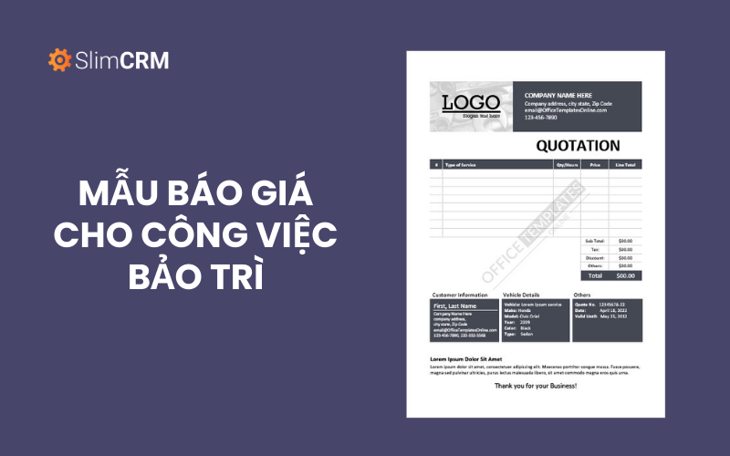 Mẫu báo giá cho công việc bảo trì