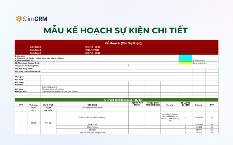 Mẫu kế hoạch tổ chức sự kiện chi tiết