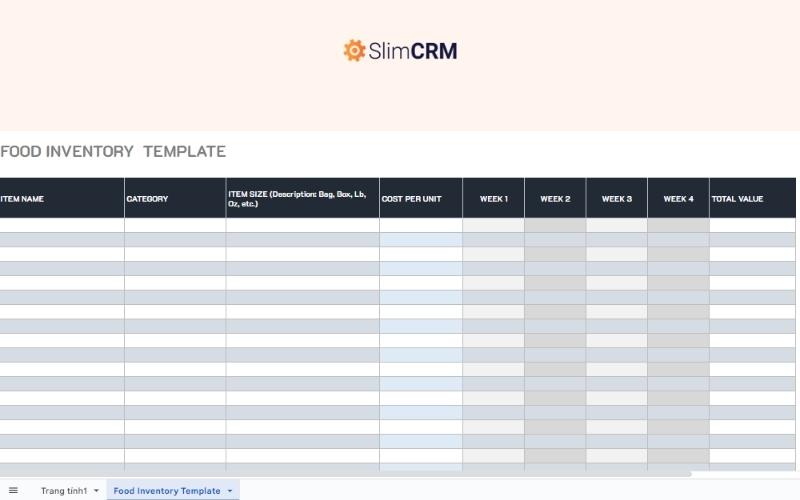 Mẫu quản lý kho bằng Excel kiểm kê thực phẩm