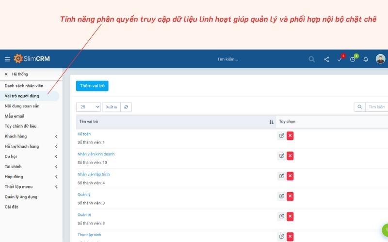 Tính năng phân quyền dữ liệu và lưu trữ dữ liệu tập trung cho phép giao tiếp, phối hợp nội bộ hiệu quả
