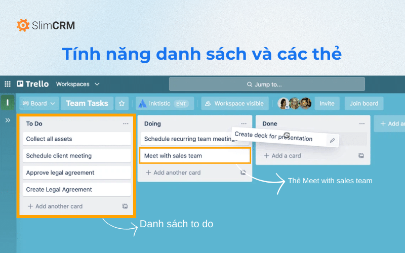 Tính năng danh sách và thẻ trên Trello