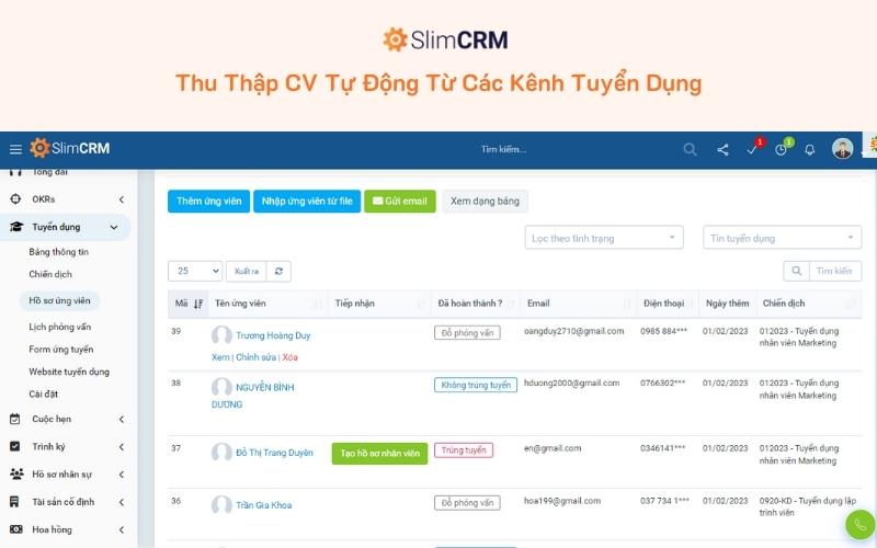 SlimCRM cho phép thu thập CV tự động từ các kênh tuyển dụng