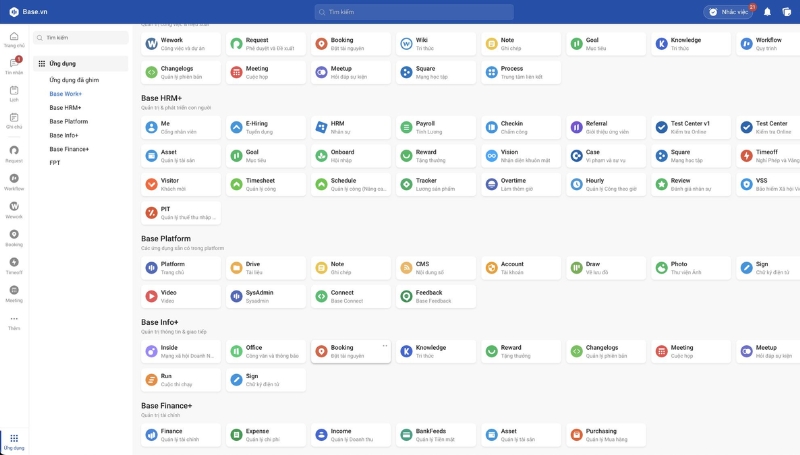 Hệ sinh thái đông đảo các ứng dựng nhà Base