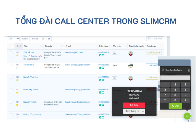 Tổng đài ảo Call Center trong phần mềm SlimCRM