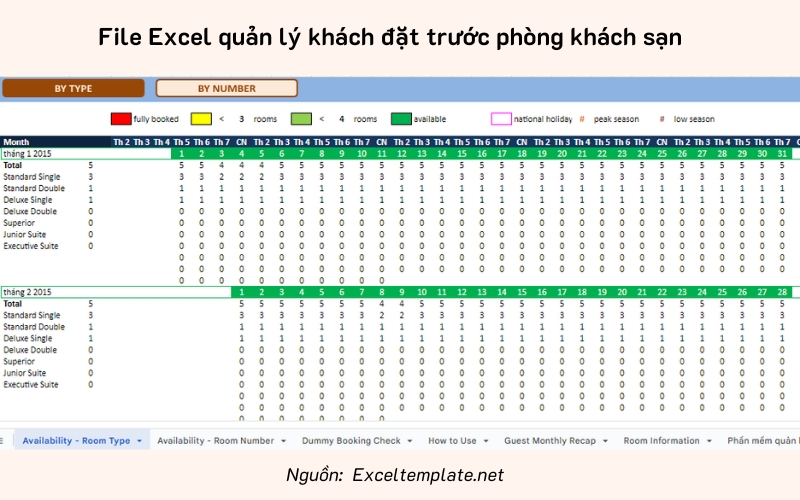 File Excel quản lý khách đặt trước phòng khách sạn