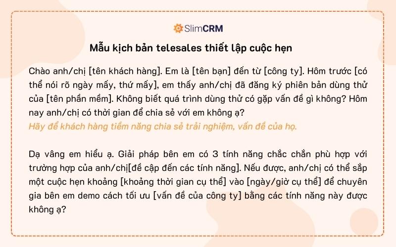 Mẫu kịch bản telesales thiết lập cuộc hẹn khách hàng