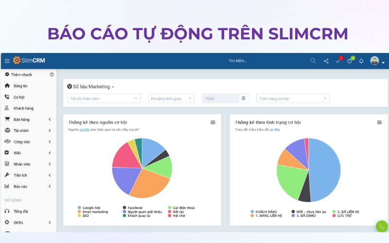 Báo cáo tự động phòng Marketing trên SlimCRM