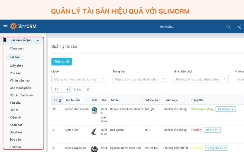 Tính năng quản lý tài sản cố định trong SlimCRM