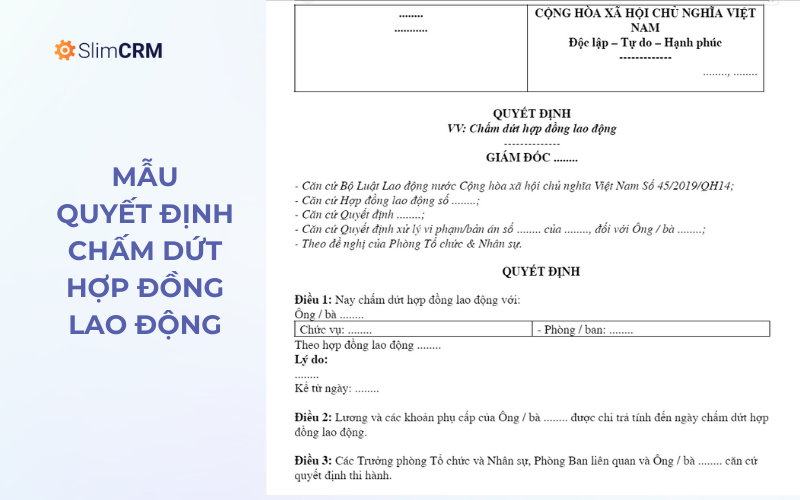 Mẫu quyết định chấm dứt hợp đồng lao động