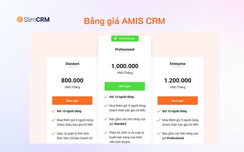 Bảng giá phần mềm quản lý quan hệ khách hàng Amis CRM